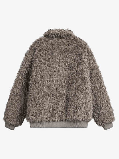 Thesupermade Metal leather button Faux Fur Jacket -2245 