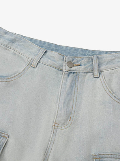 Thesupermade Vintage Washed Multi-pocket Work Jeans 