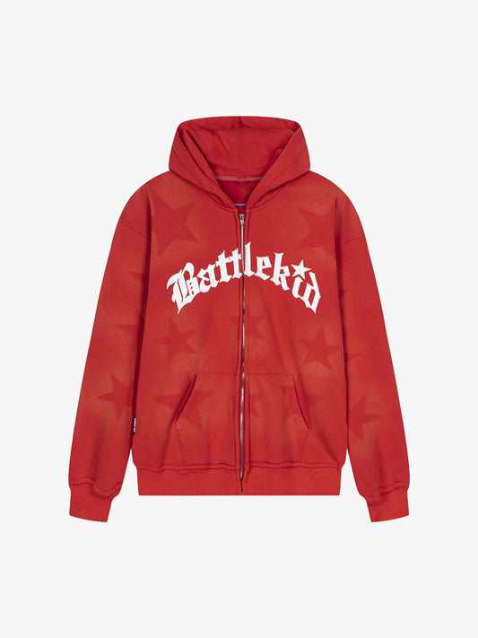 Thesupermade Star Letter Print Zipper Hoodie Jacket - 1540 