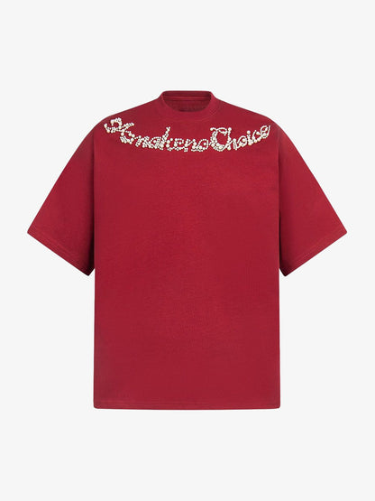 Retro Embroidery Beaded Letter Print T-shirt 
