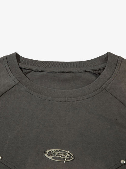 Vintage Washed Stitching Rivets T-shirt 