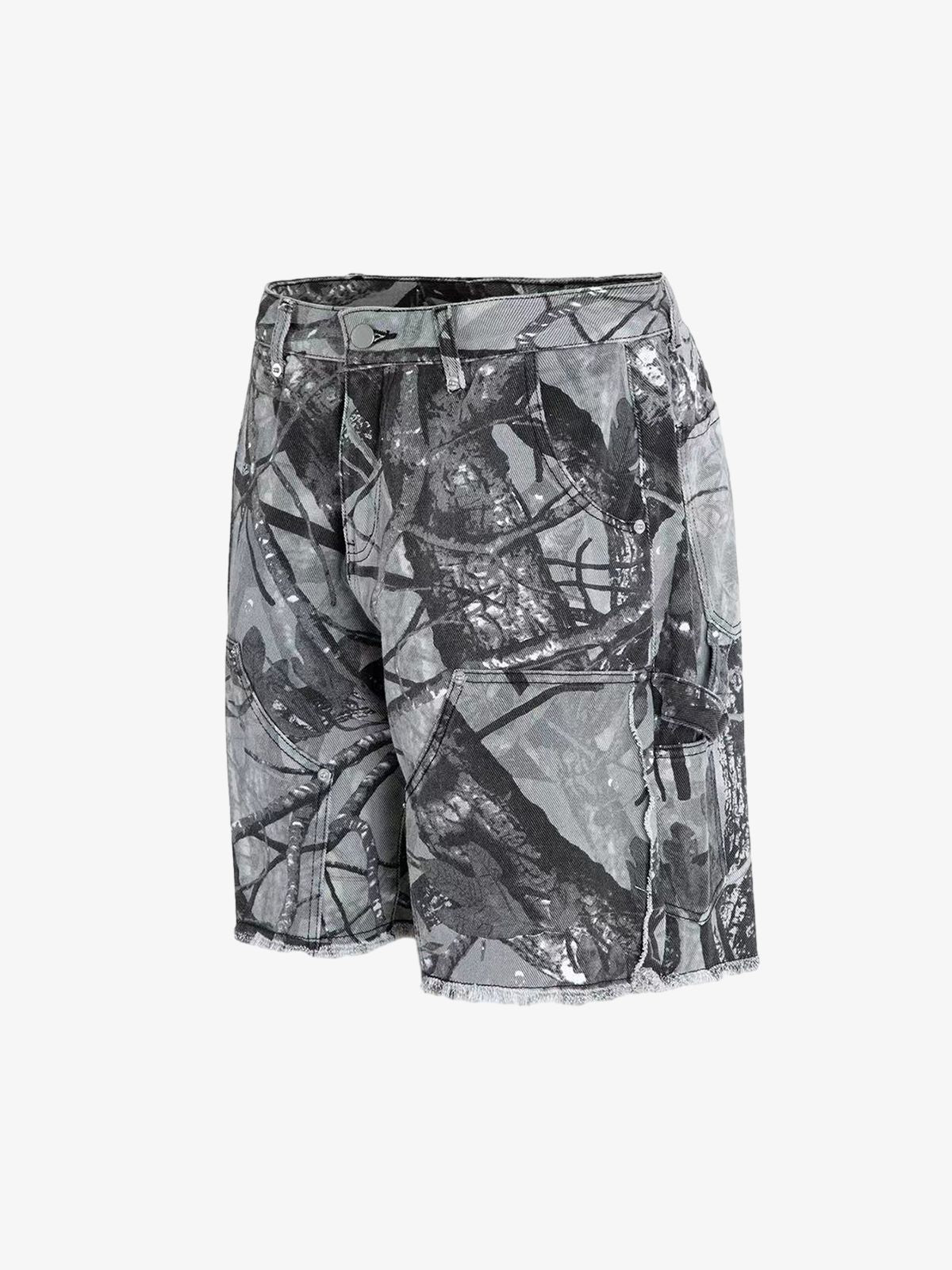 Thesupermade Retro Distressed Camouflage Workwear Hip-Hop Shorts 