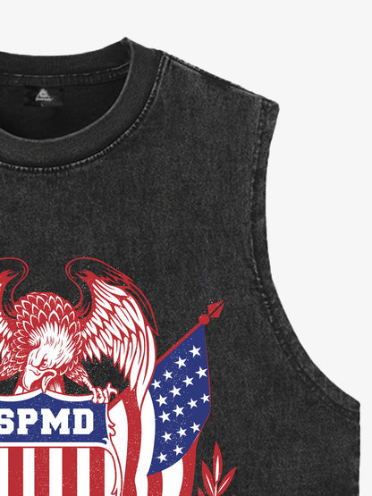 Original Printed Eagle Graphic Stylish Sleeveless Denim Vest 