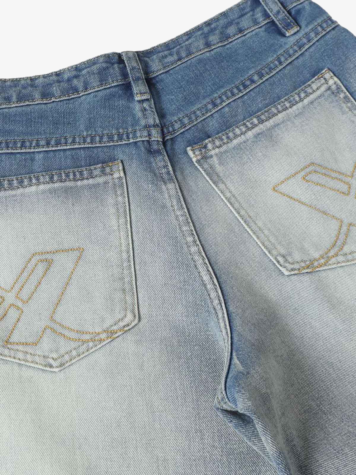 Distressed Washed Whisker Pleated Barrel Jeans 