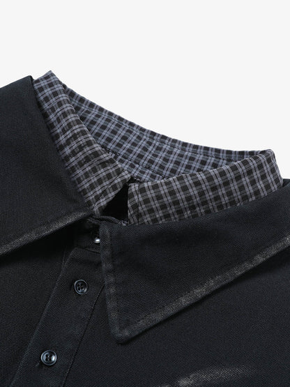 Wasteland Style Retro Washed Faux Two-Piece Shirt 