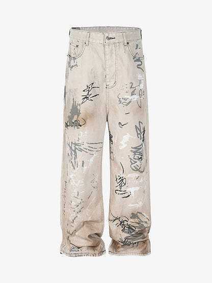 Thesupermade Hand-painted Graffiti Baggy Jeans - 1885 
