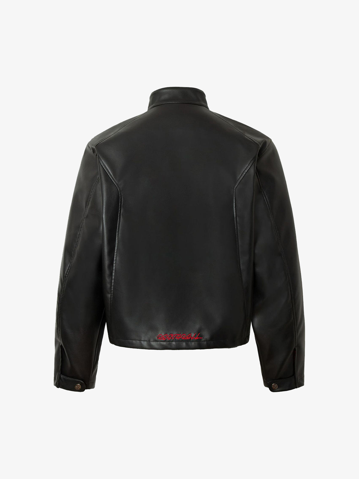 Plaid Stitching Motorcycle Leather Jacket 