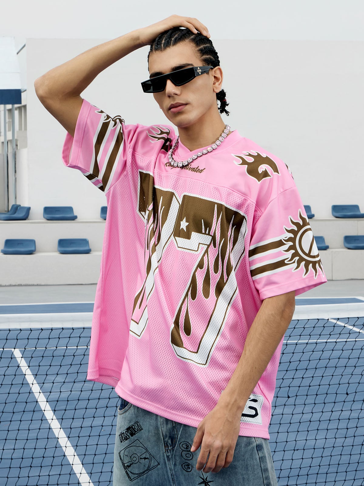 Pink Flame Print Jersey T-shirt - 2390 