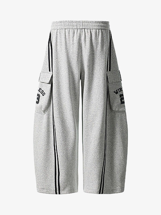 Web Stitching Letter Print Drawstring Barrel Pants 