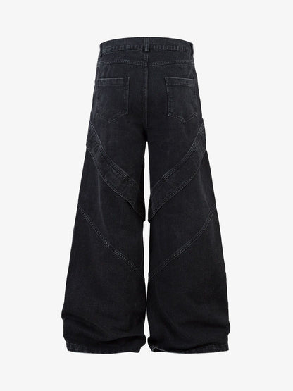 Deconstructed Split Pleated Pocket Cargo Jeans 