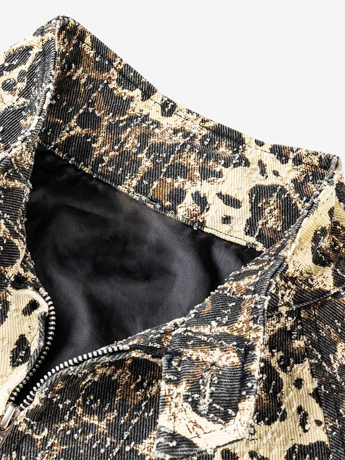 Thesupermade Retro Leopard Printed Denim Jacket 