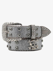 Thesupermade Rhinestone Skull Belt - 1668 