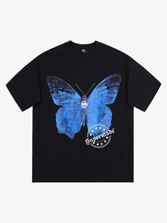 Thesupermade Street Hip-Hop Butterfly Stamp T-shirt - 2130 