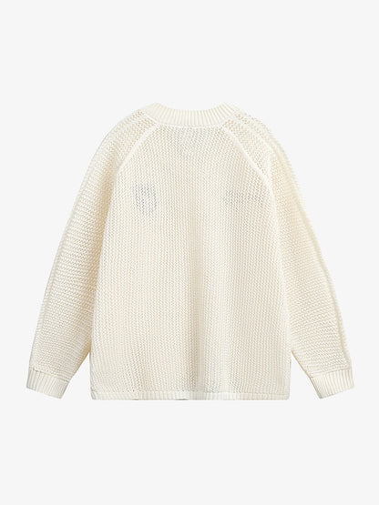 Vintage Ripped Long Sleeve Knitted Jersey V-Neck Sweater 