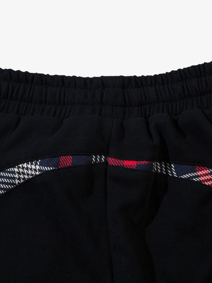 Thesupermade Drawstring Slash Plaid Stitching Straight Pants 