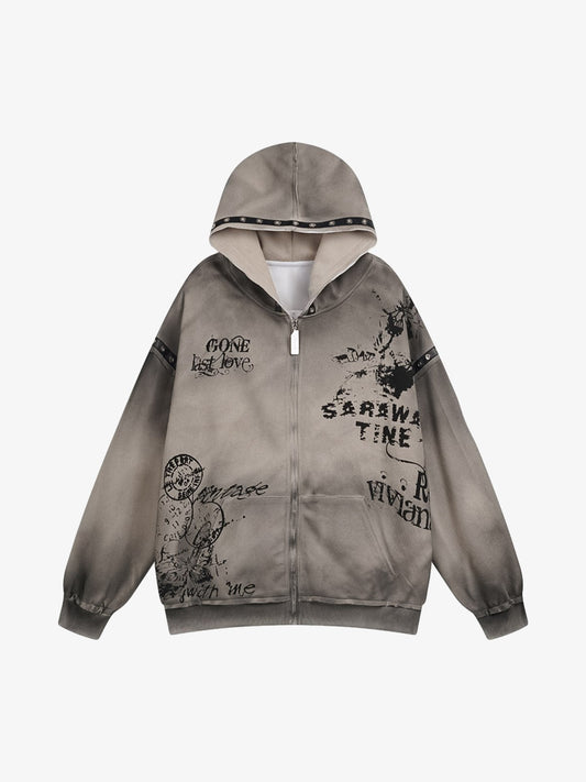 Wasteland Style Distressed Graffiti Hoodie 
