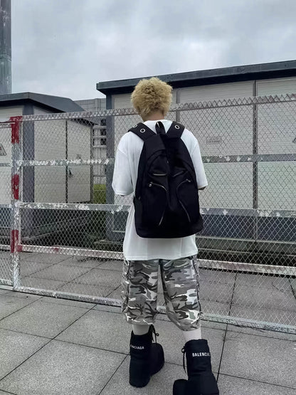 Metal Partition Multi-Pocket Nylon Backpack 