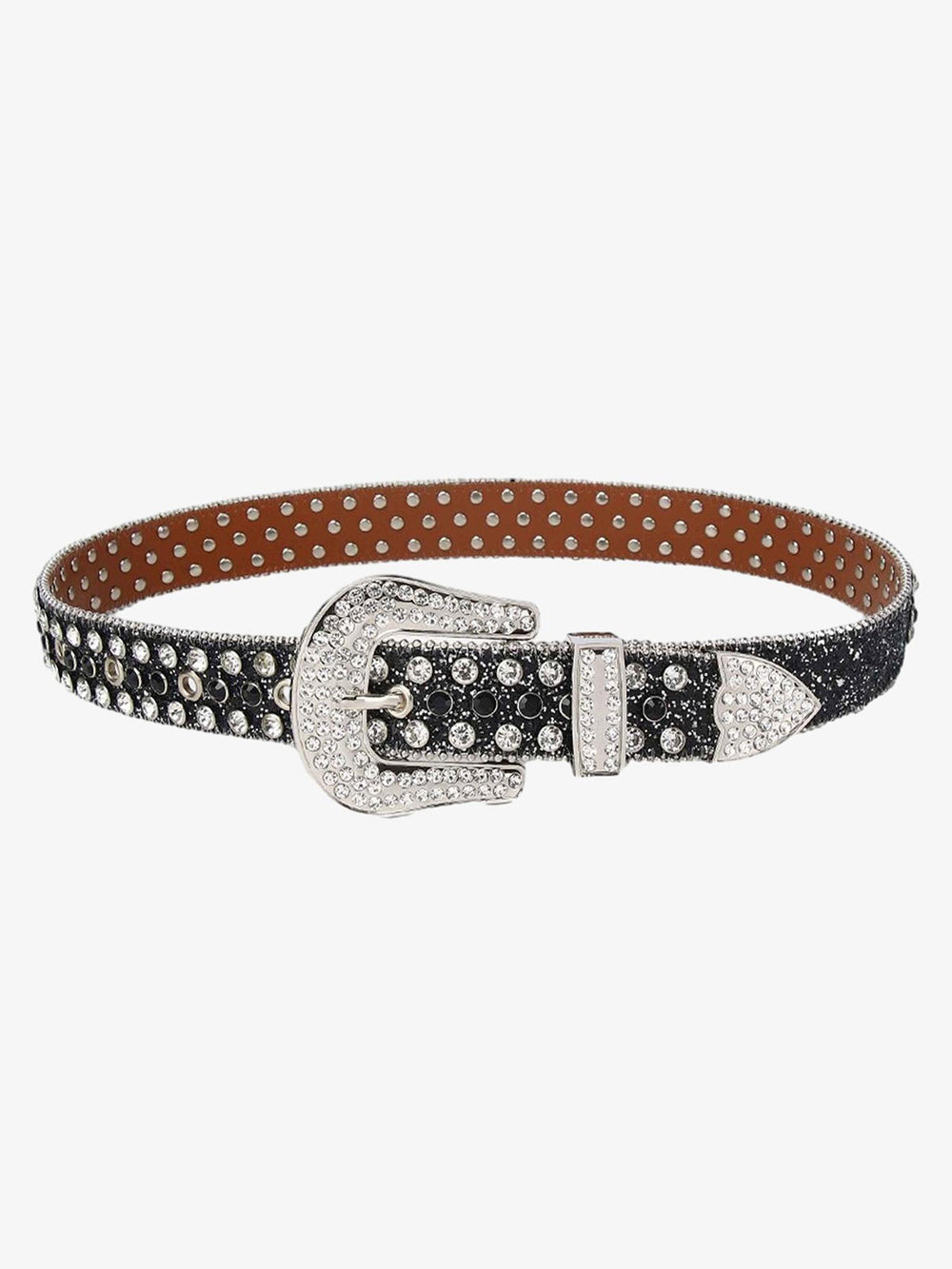 Thesupermade Studded Rhinestone Hip Hop Belt - 1691 