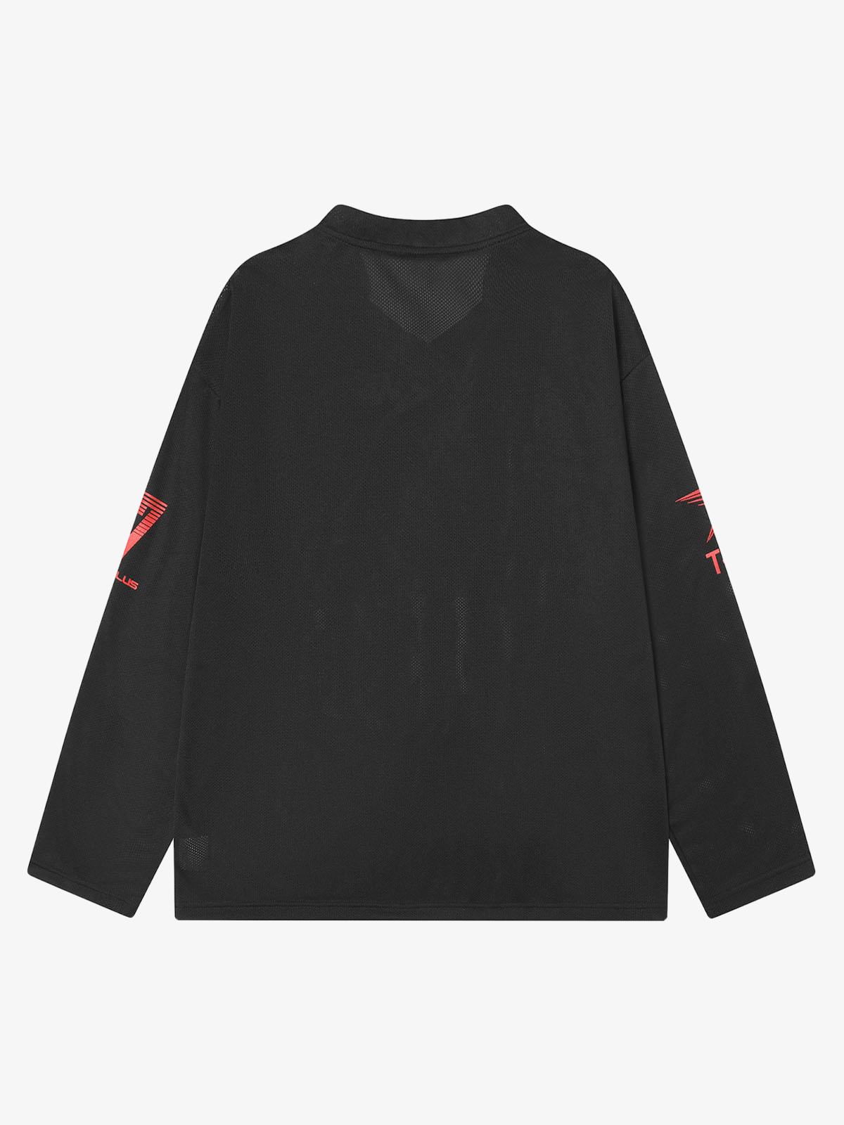 Retro Jersey Mesh Print Long Sleeve T-shirt 