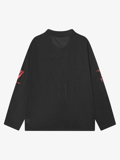 Retro Jersey Mesh Print Long Sleeve T-shirt 