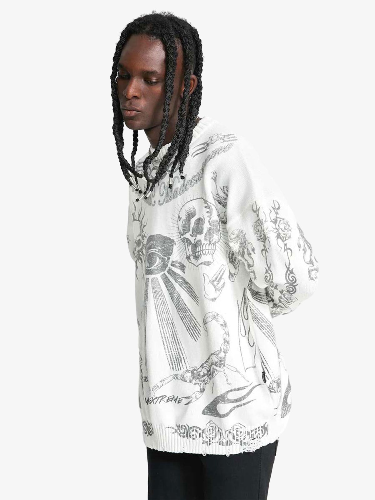 Thesupermade Skull Print Distressed Sweater - 1002 