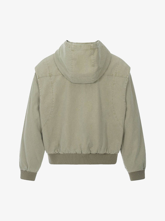 Washed Distressed Patchwork Work Hooded Jacket 