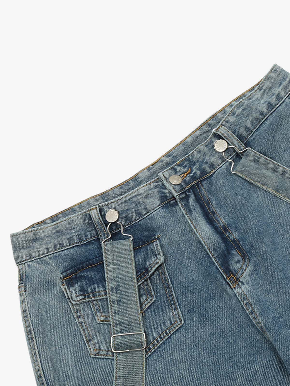 Thesupermade Retro Detachable Strap Multi-Pocket Jeans 