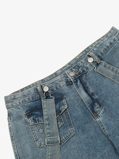 Thesupermade Retro Detachable Strap Multi-Pocket Jeans 