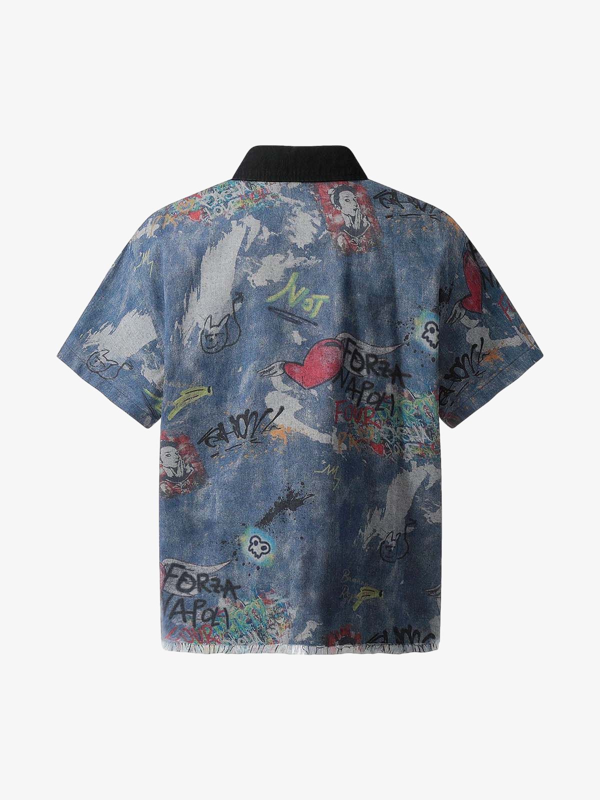 Tie-Dye Denim Graffiti Polo T-Shirt 