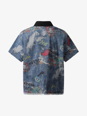 Tie-Dye Denim Graffiti Polo T-Shirt 