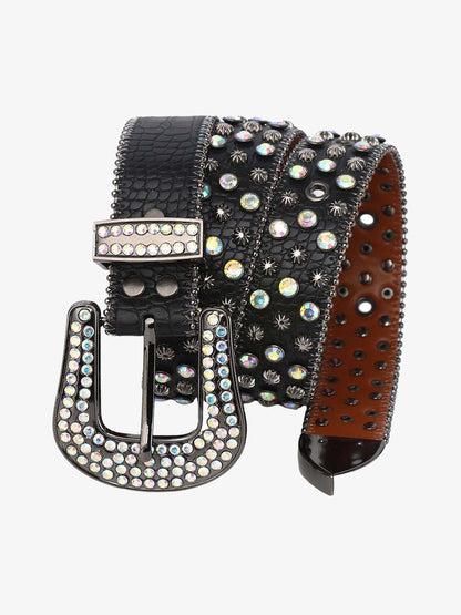 Punk Style Metal Hotfix Rhinestone Belt 