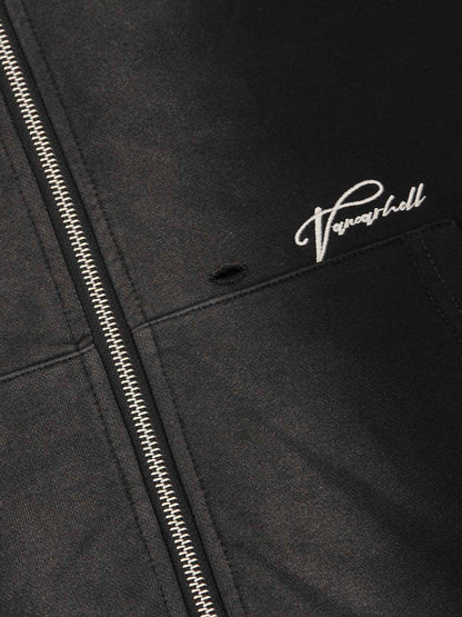 Washed Ripped Zip Up Hoodie 