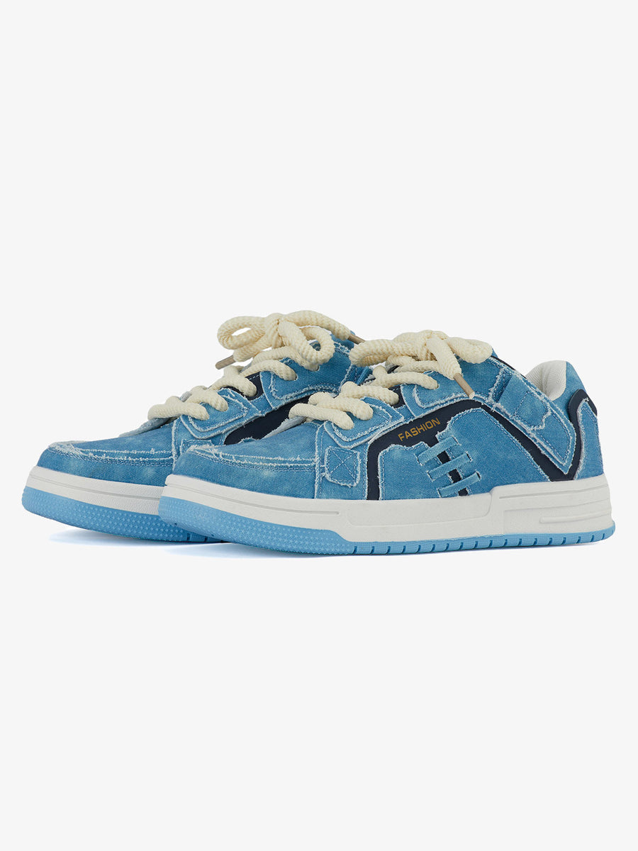 Shredded Denim Patchwork Sneakers 