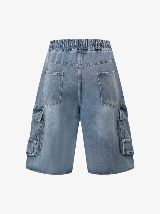 Washed Cargo Denim Shorts 