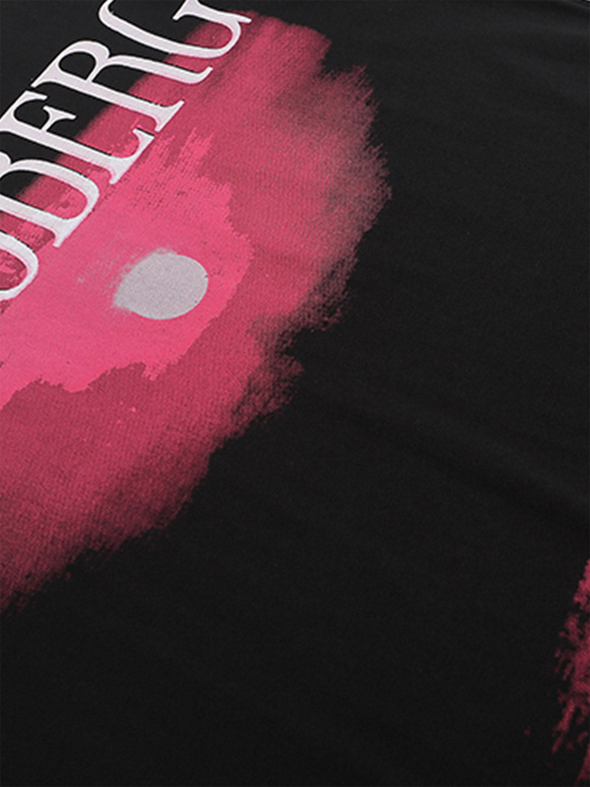 Dark Sunset Ocean Print Street Rap T-shirt 