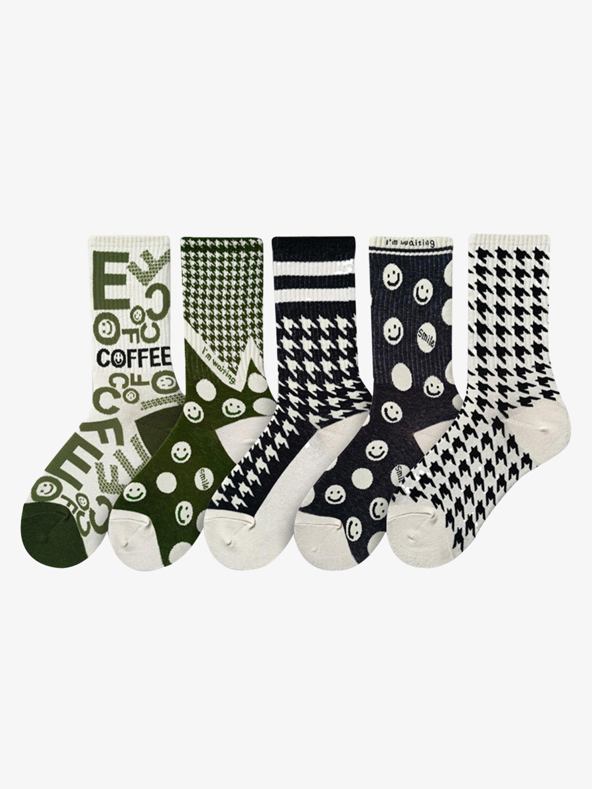 The Supermade Thousand Birds Check Smiley Face Mid-calf Cotton Socks 