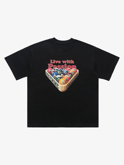Retro Billiards Letter Print T-Shirt 