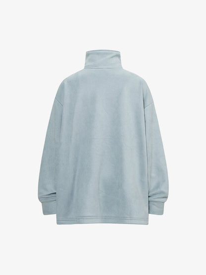 Thesupermade Metal Button Multi Zipper Suede Fleece Sweatshirt 