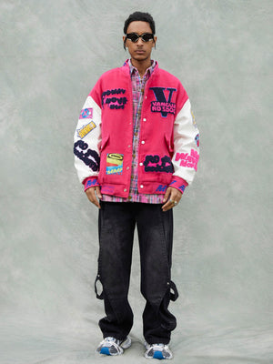 Thesupermade Pink Terry Patch Embroidered Hip Hop Baseball Jersey - 1965 