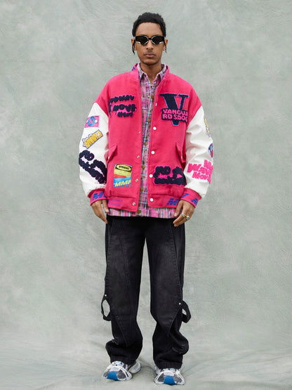 Thesupermade Pink Terry Patch Embroidered Hip Hop Baseball Jersey - 1965 