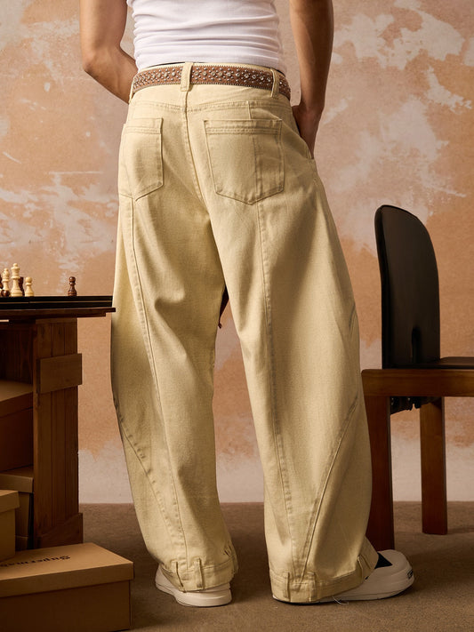 Washed Distressed Detachable Scarf Barrel Jeans 