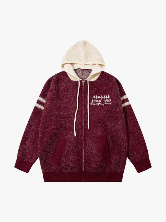 Thesupermade Fuzzy Zipper Hooded Sweater 