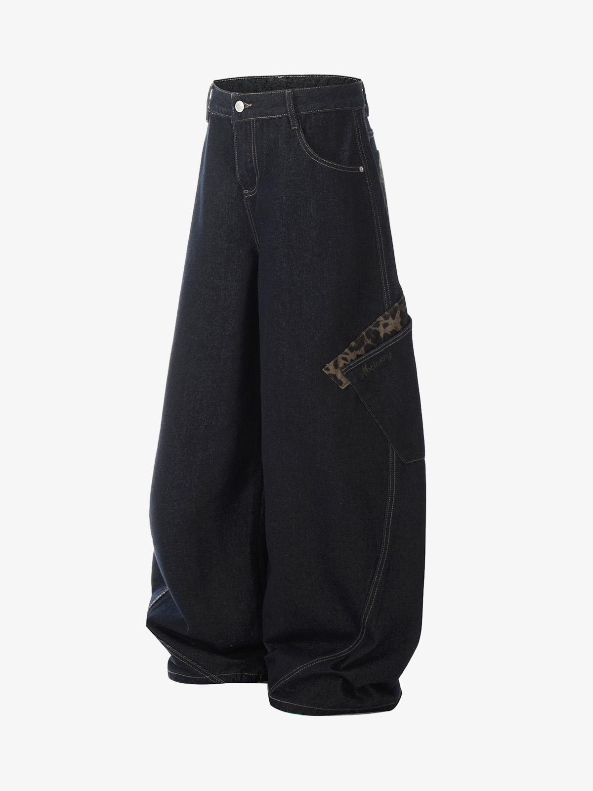 Deconstructed Cheetah Print Baggy Barrel Jeans - 2286 