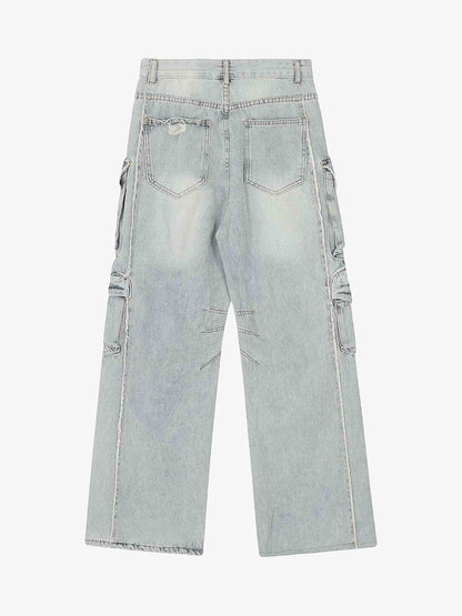 Thesupermade Washed Multi-pocket Work Cargo Jeans - 1830 