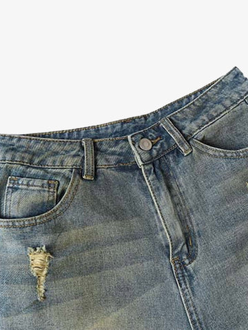 Washed Distressed Spray-Painted Ripped Jorts 
