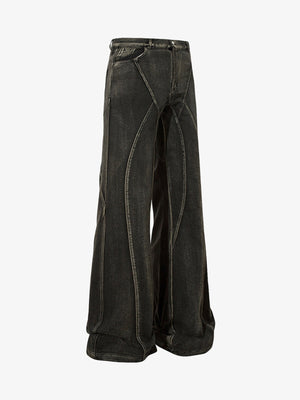 Thesupermade Washed Split Design Hip-Hop Horn Jeans - 2138 