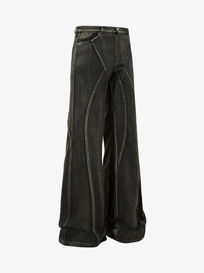 Thesupermade Washed Split Design Hip-Hop Horn Jeans - 2138 