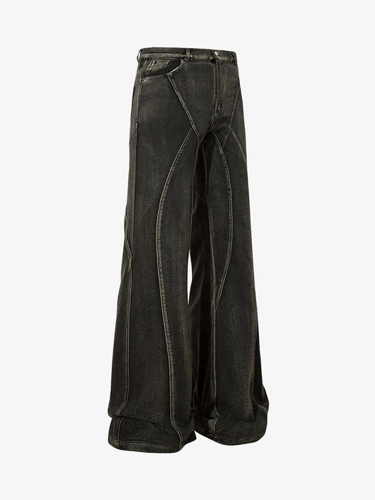 Thesupermade Washed Split Design Hip-Hop Horn Jeans - 2138 