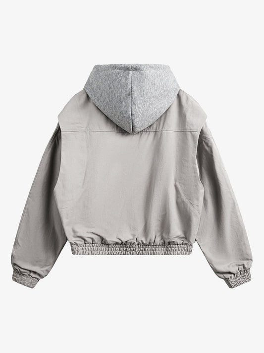 Deconstructed Split Faux Two-Piece Hooded Jacket 