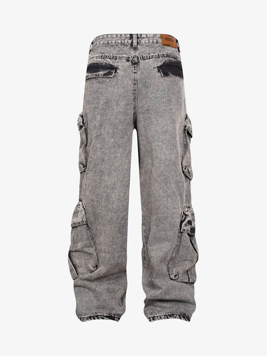 Thesupermade Washed Multi-pocket Cargo Jeans 